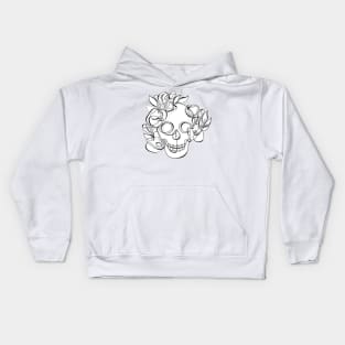 Minimalistic Continuous Line Skull with Poppies Kids Hoodie